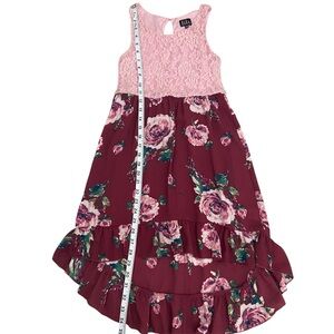 Girls sz 10/12 high-low dress w/ floral bottom,pink lace top w/ keyhole back-C31